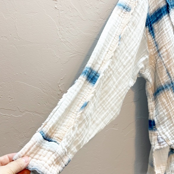 Free People We The Free Washed Away Plaid Top Boho Button Front Shirt M - Picture 7 of 9